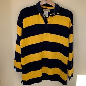 Vintage On Deck Varsity Polo Rugby Navy Blue Long Sleeve George W Steers Large